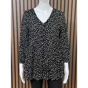 Anthropologie Maeve Lila Women's S Black Blouse Rayon‎ Tunic Tiered Dotted Boho